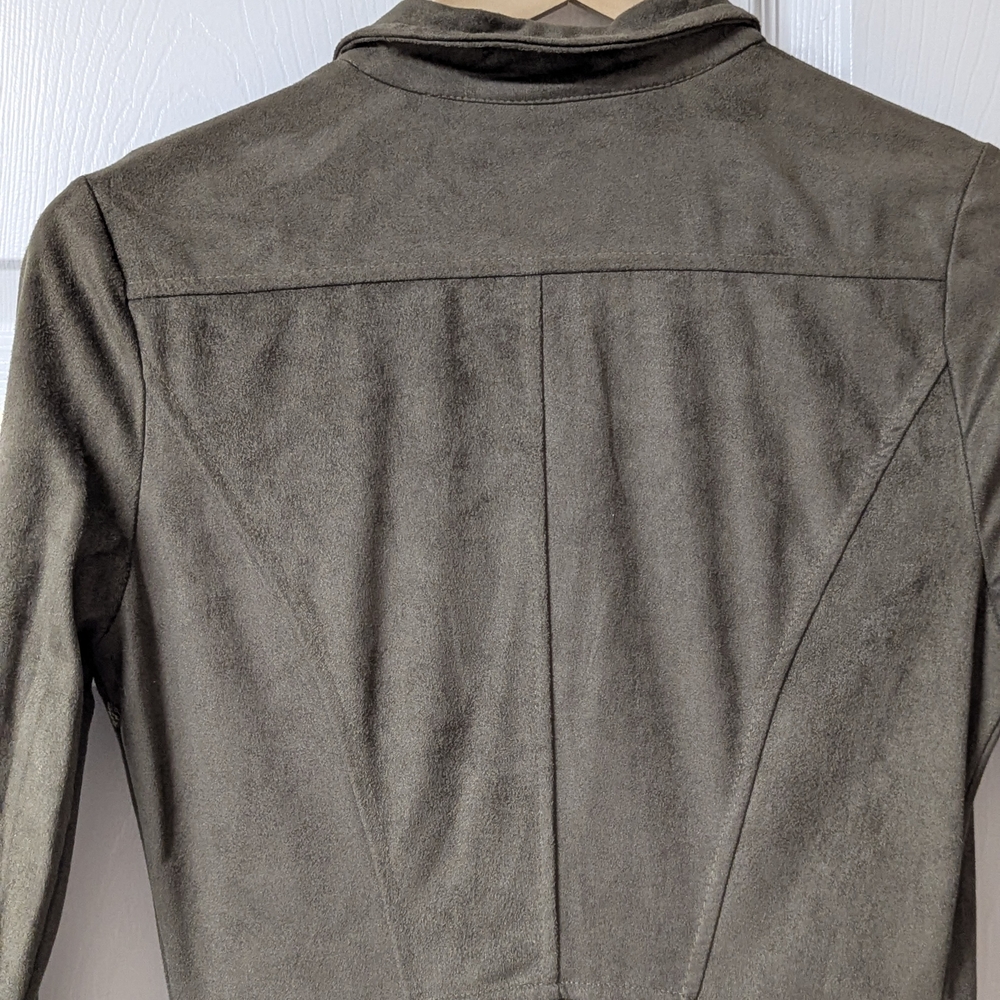 Women's Olive Green Button-Front Flared Suede Shirt Dress - Picture 8 of 14
